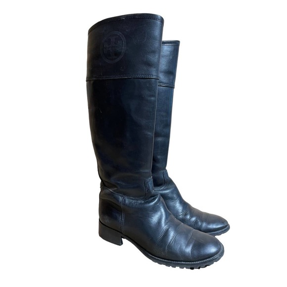 Tory Burch Tall Rain Boots womens Riding Boots BLACK SIZE 8.5M - Picture 1 of 6